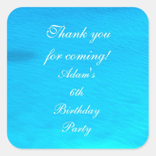 Birthday Party Blue Water Personalized Thank You Square Sticker