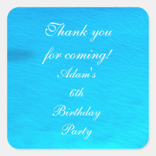 Birthday Party Blue Water Personalized Thank You Square Sticker