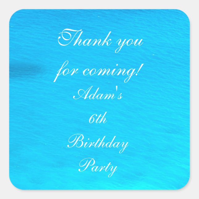 Birthday Party Blue Water Personalized Thank You Square Sticker (Front)