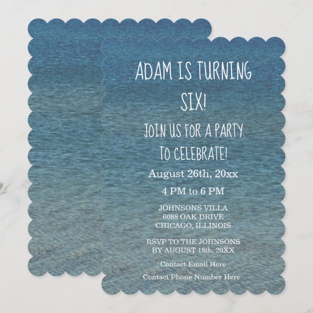 Birthday Party Blue Water Scenic Custom Age 2024 Invitation (Front/Back)