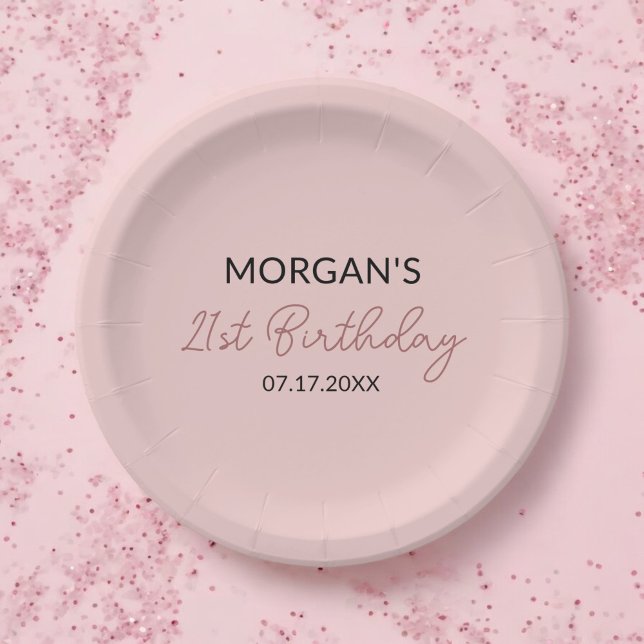 Birthday Party Blush Pink Cute Name Paper Plates (Creator Uploaded)