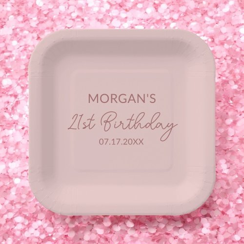 Birthday Party Blush Pink Cute Name Paper Plates