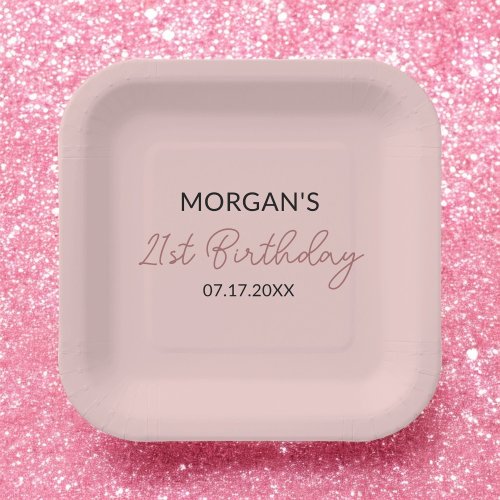 Birthday Party Blush Pink Cute Name Paper Plates