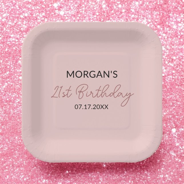 Birthday Party Blush Pink Cute Name Paper Plates (Creator Uploaded)