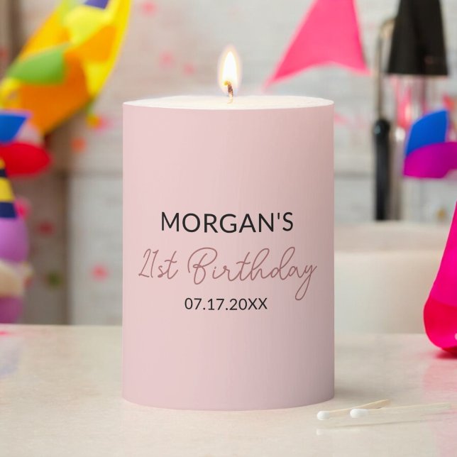 Birthday Party Blush Pink Cute Name Pillar Candle (Creator Uploaded)
