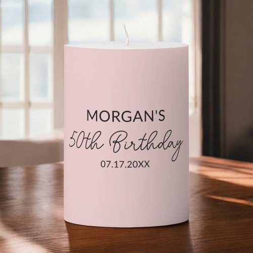 Birthday Party Blush Pink Cute Name Pillar Candle