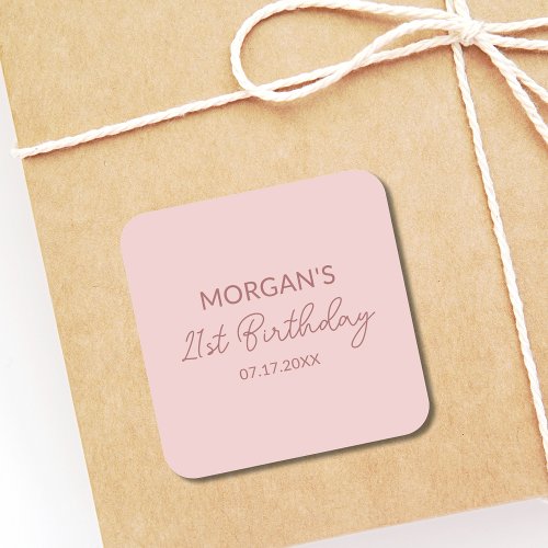 Birthday Party Blush Pink Cute Name Square Sticker