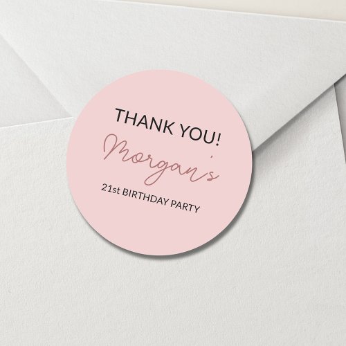 Birthday Party Blush Pink Cute Thank You Classic Round Sticker