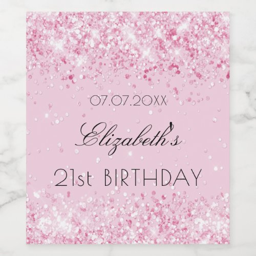 Birthday party blush pink glitter dust name wine label