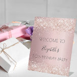 Birthday party blush pink glitter dust welcome pedestal sign<br><div class="desc">A sign for a girly and glamorous 50th (or any age) birthday party.  A dusty rose gradient background with faux glitter dust. Personalize and add a  text,  name and age 50. The name is written with a modern hand lettered style script.</div>
