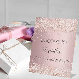 Birthday party blush pink glitter dust welcome pedestal sign
