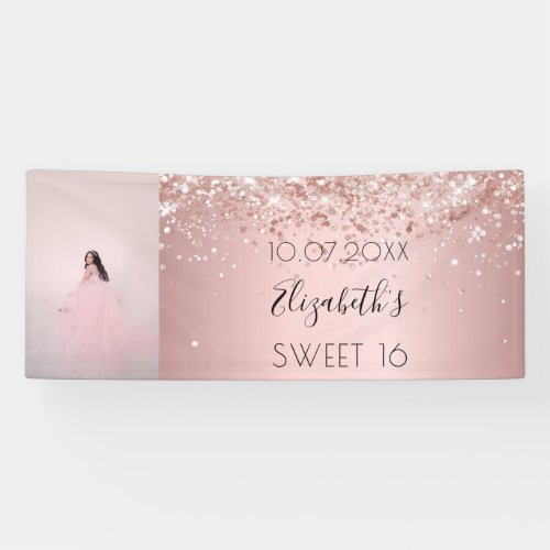 Birthday party blush pink glitter photo welcome banner