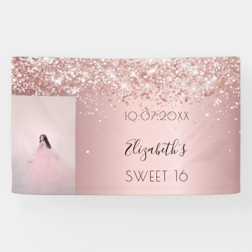 Birthday party blush pink glitter photo welcome  banner