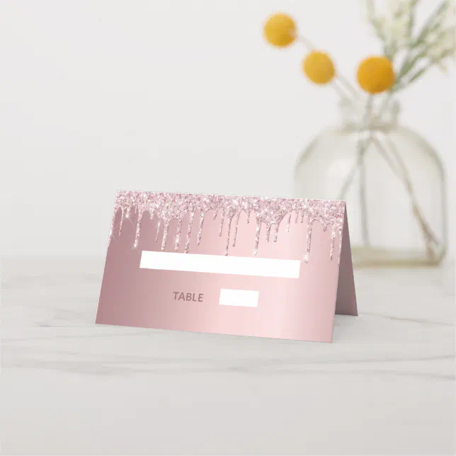 Birthday party blush pink glitter sparkle place card Zazzle