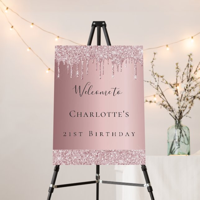 Birthday party blush pink glitter welcome foam board (In Situ (Stand))