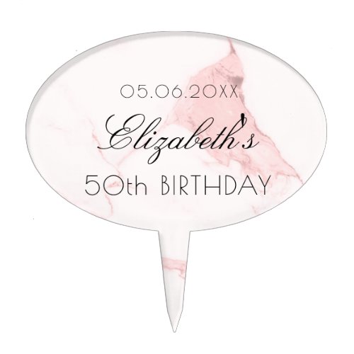 Birthday party blush pink marble name cake topper