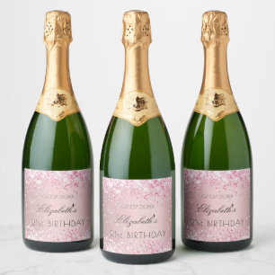 Birthday party blush pink name sparkling wine label