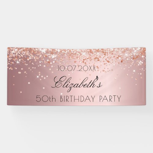 Birthday party blush pink rose gold glitter dust banner