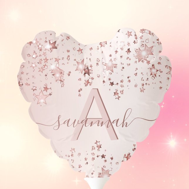 Birthday party blush pink rose gold stars monogram balloon (Creator Uploaded)