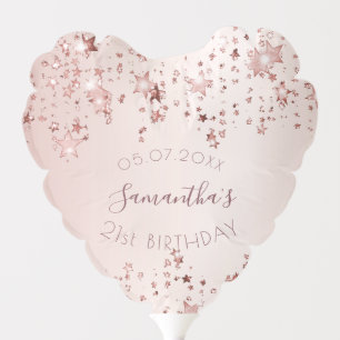 Birthday party blush pink rose gold stars name balloon