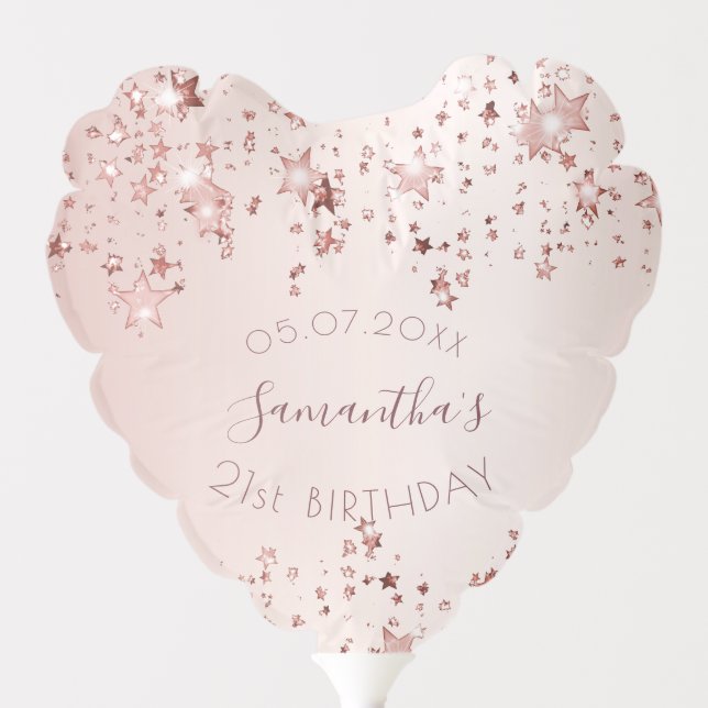 Birthday party blush pink rose gold stars name balloon (Front)