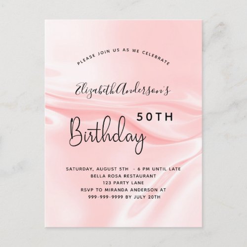 Birthday party blush pink satin silk invitation postcard