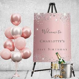 Birthday party blush pink silver glitter welcome foam board