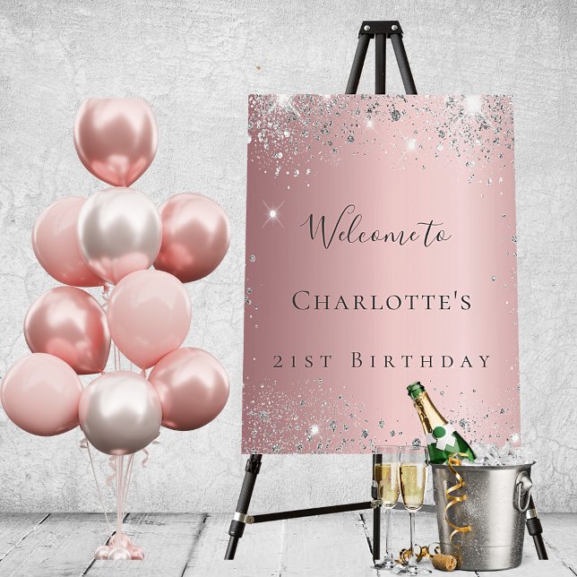 Birthday party blush pink silver glitter welcome foam board (Creator Uploaded)