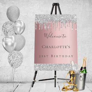 Birthday party blush pink silver glitter welcome foam board