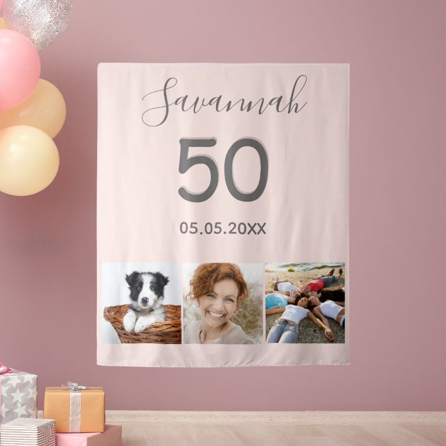 Birthday party blush rose gold photo tapestry (Creator Uploaded)