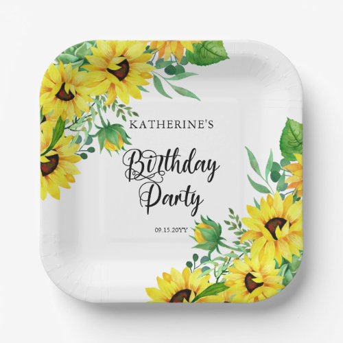 Birthday Party Boho Sunflowers  Eucalyptus Paper Plates