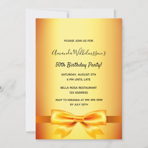 Birthday party bow gold foil metallic invitation
