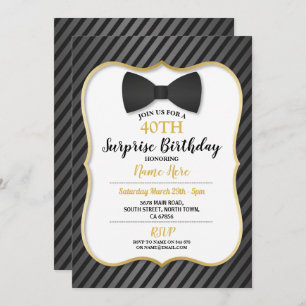 Birthday Party Bowtie Black Tie Mens Women Gold Invitation
