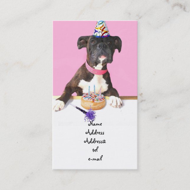 Birthday party Boxer dog business card (Front)