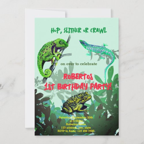 Birthday party boy chameleon lizard frog  invitation