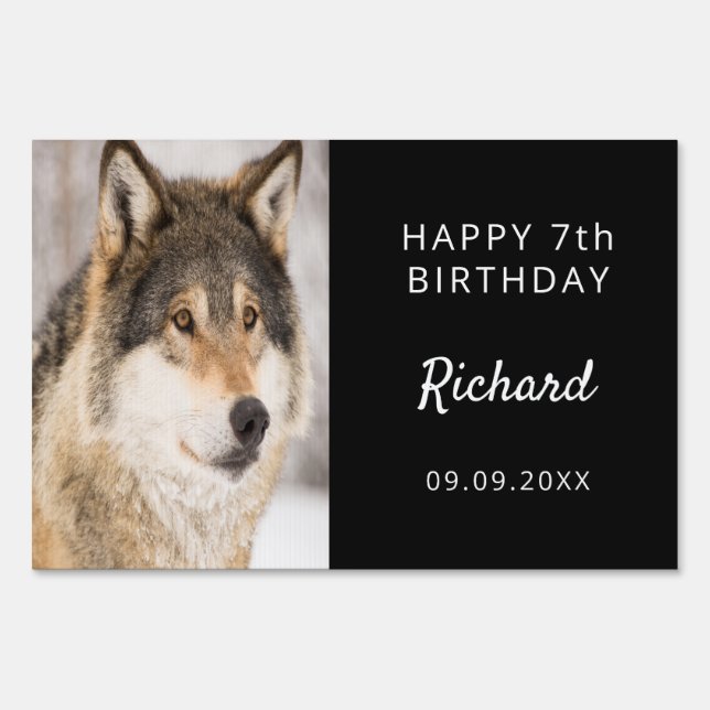 Birthday party boy wolf photo cute animal sign (Front)
