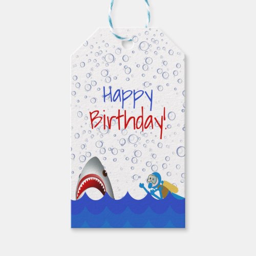 Birthday party boys shark sea gift tags