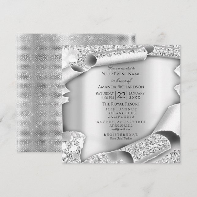 Birthday Party Bridal Shower 3D Gray Silver Invitation (Front/Back)