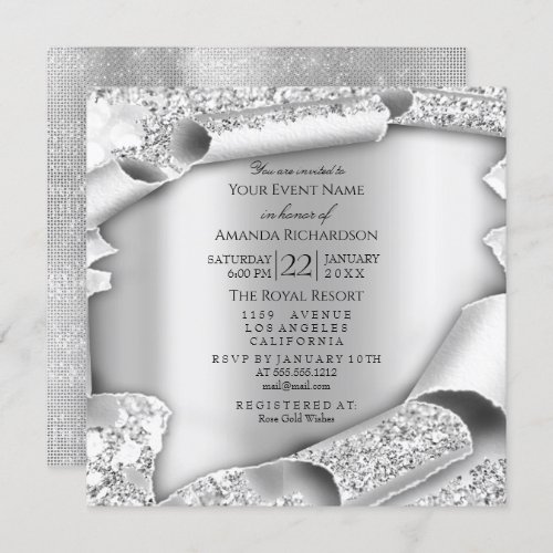 Birthday Party Bridal Shower 3D Gray Silver Invitation