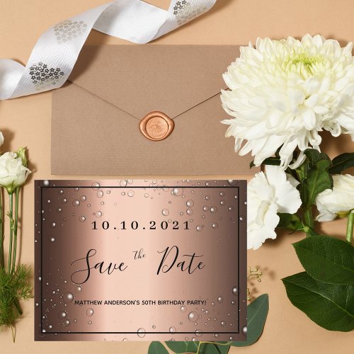 Birthday party bronze black save the date postcard