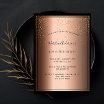 Birthday Party bronze brown black confetti Invitation<br><div class="desc">Celebrating a 50th (or any age) birthday party in style! A brown faux bronze metallic looking background, decorated with golden confetti sparkle. A simple black frame. Templates for your party information. The name is written with a modern, trendy hand lettered script in black. For him, men, guys. Back: faux bronze...</div>