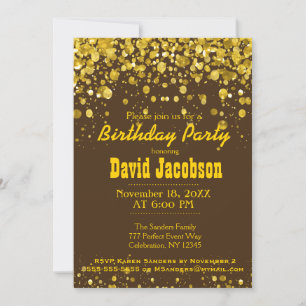 Birthday Party Brown and Gold Invitation