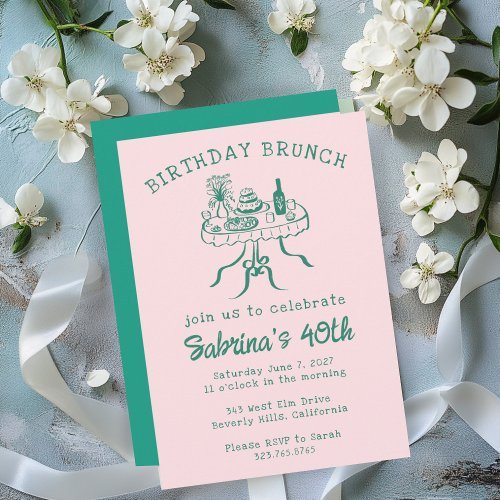 Birthday Party Buffet Table Hand Drawn Custom Invitation