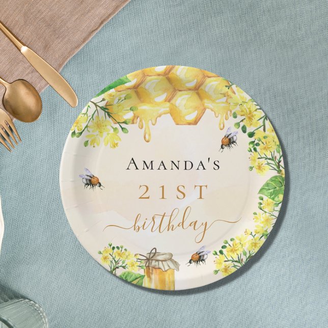 Birthday party bumble bees honey yellow florals paper plates (Creator Uploaded)