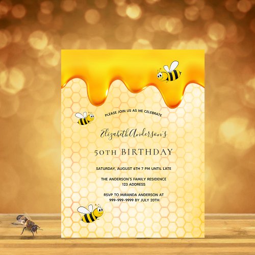 Birthday party bumble bees honeycomb invitation postcard