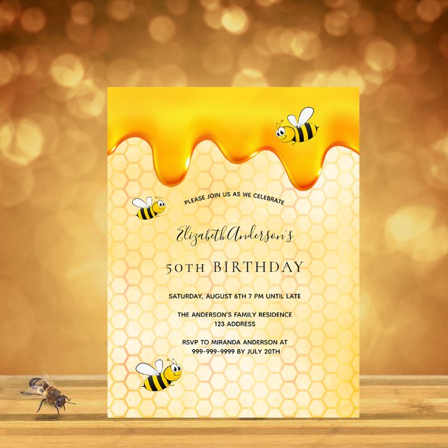Birthday party bumble bees honeycomb invitation postcard (Creator Uploaded)