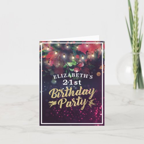 Birthday Party Burgundy Floral Purple String Light Invitation