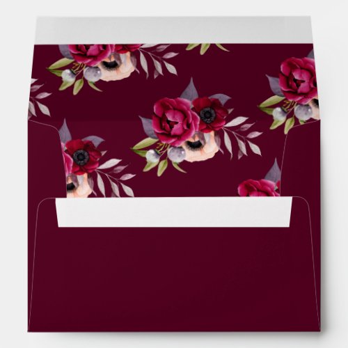 Birthday party burgundy flowers florals envelope