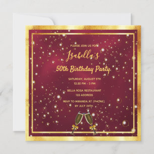 Birthday party burgundy gold bubbles invitation