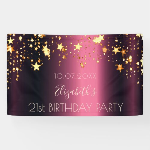 Birthday party burgundy pink gold stars dripping banner